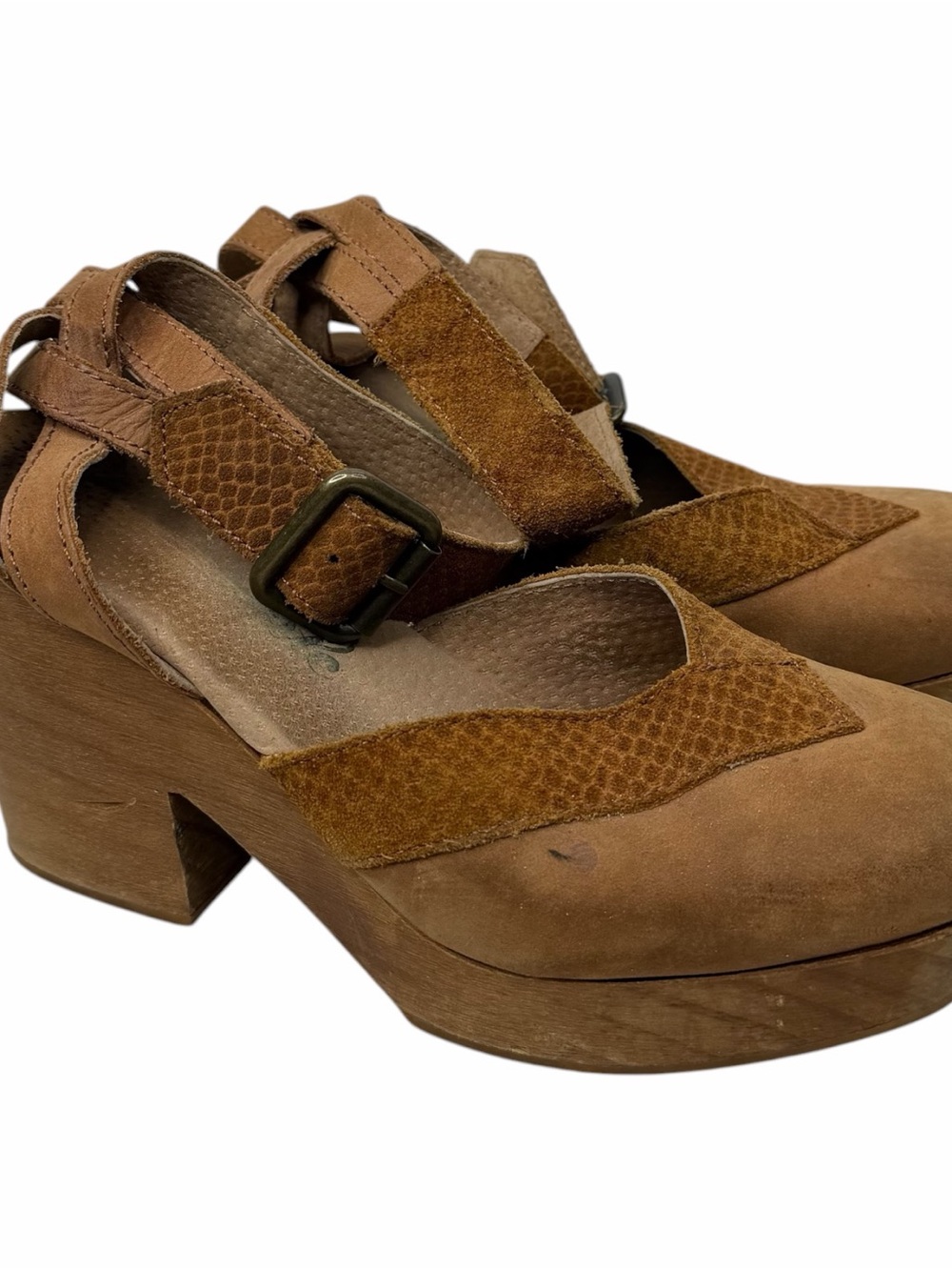 Free People Suede Platform Chunky Block Heel Wooden Clog Festival Boho 36/US 6